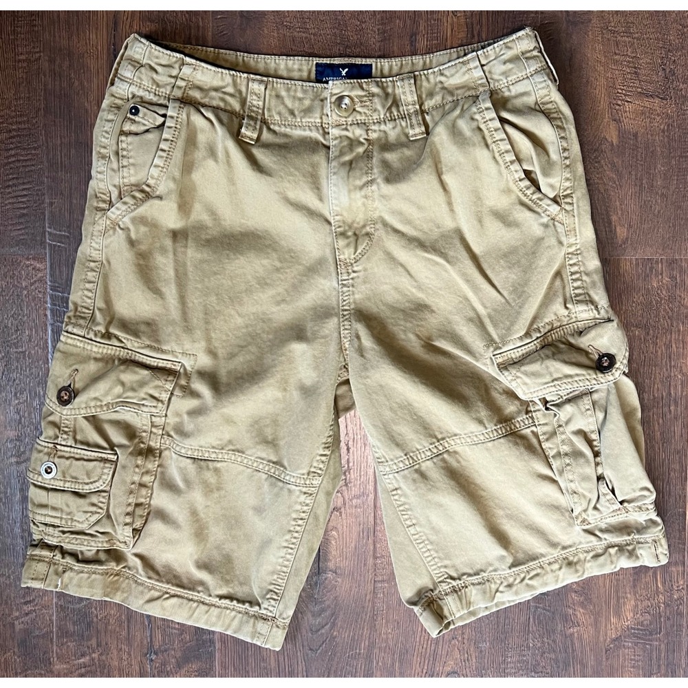 American Eagle Longboard Cargo Shorts Mens 30 Khaki Tan Cotton Multi Pocket